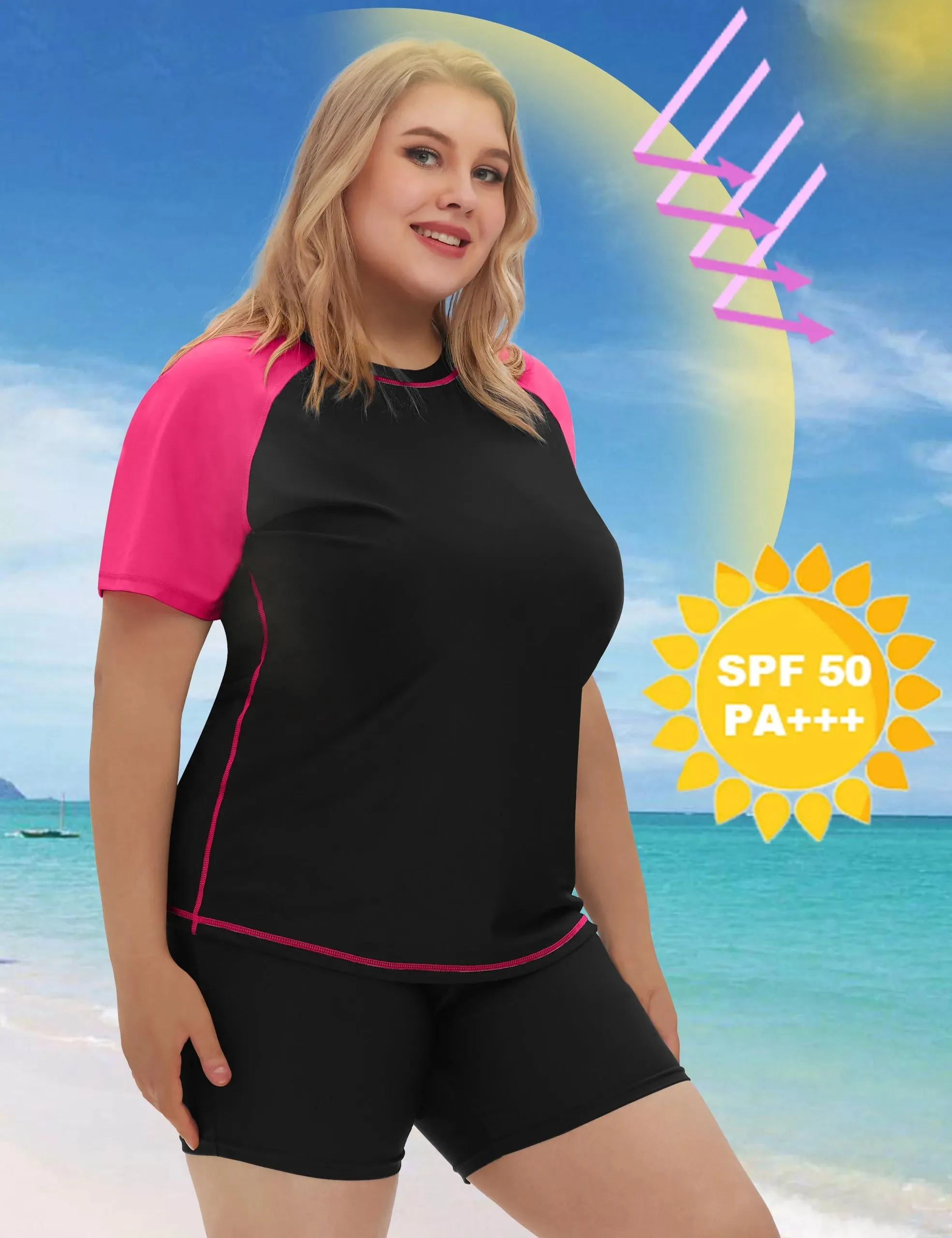 Raglan Swim Shirt and Shorts Rashguard Swimsuit