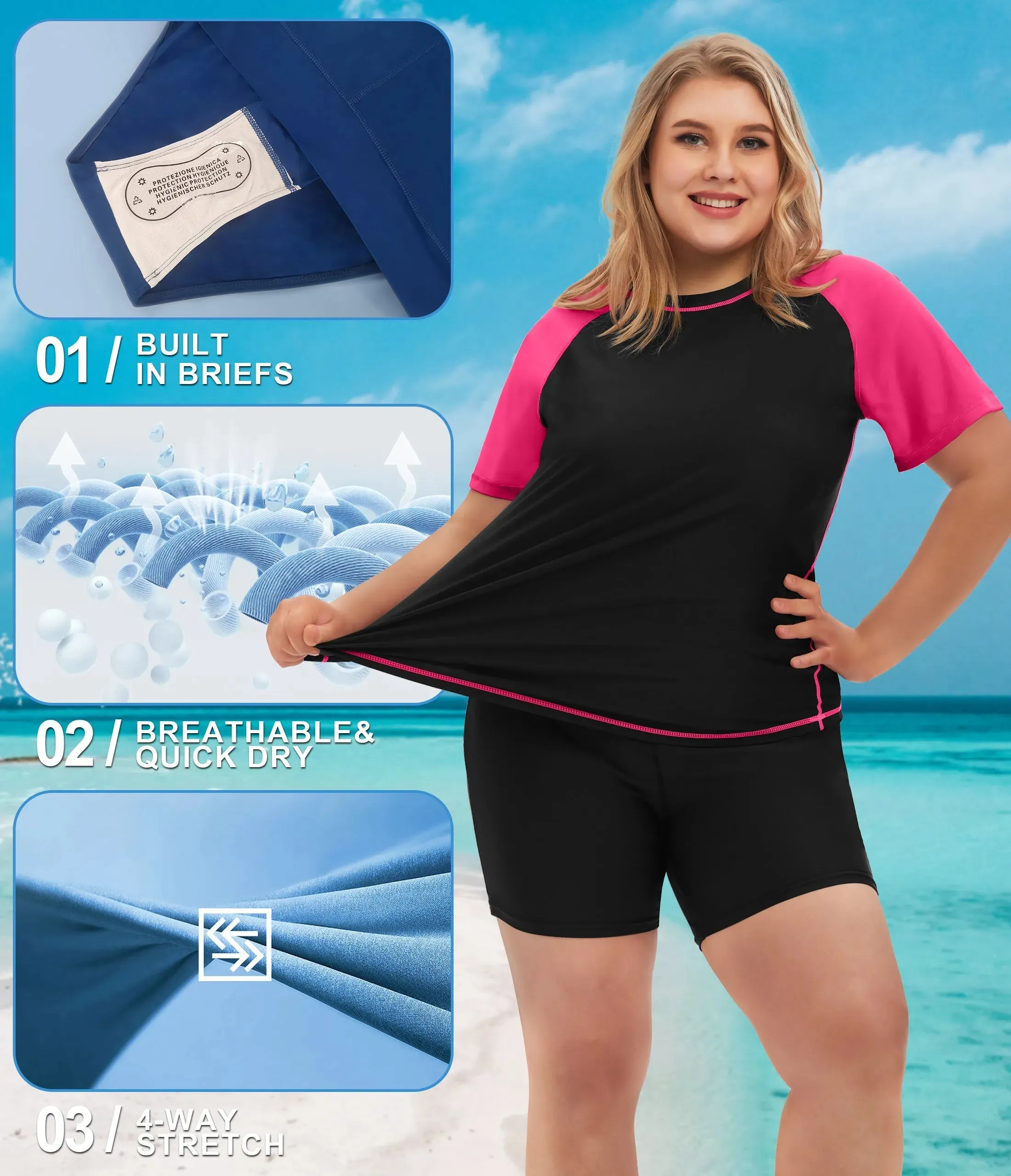 Raglan Swim Shirt and Shorts Rashguard Swimsuit