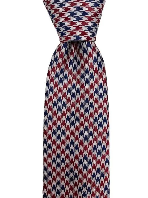 Red and Navy Blue Houndstooth Men's Tie