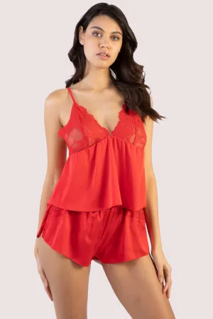 Rosie Red Satin and Lace Cami & Short Set