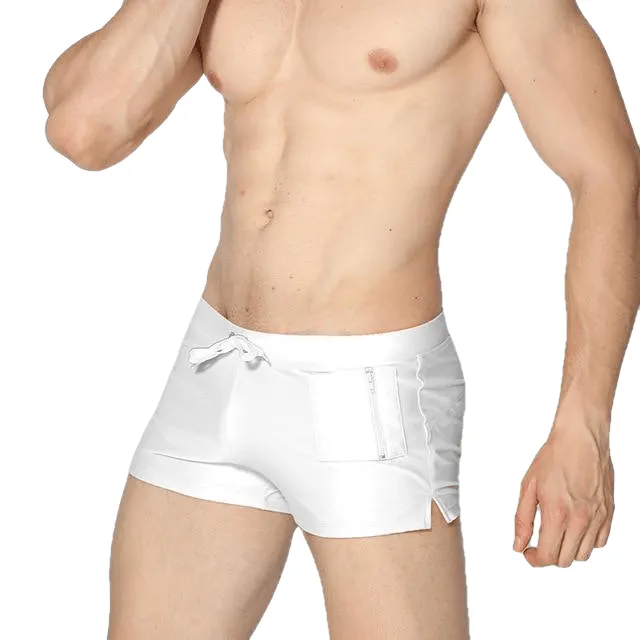 Sexy Solid Color Male Nylon Beach Shorts With Pocket & Drawstring