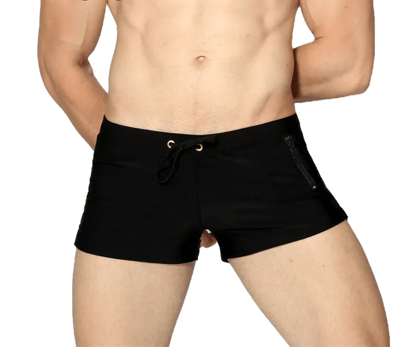 Sexy Solid Color Male Nylon Beach Shorts With Pocket & Drawstring