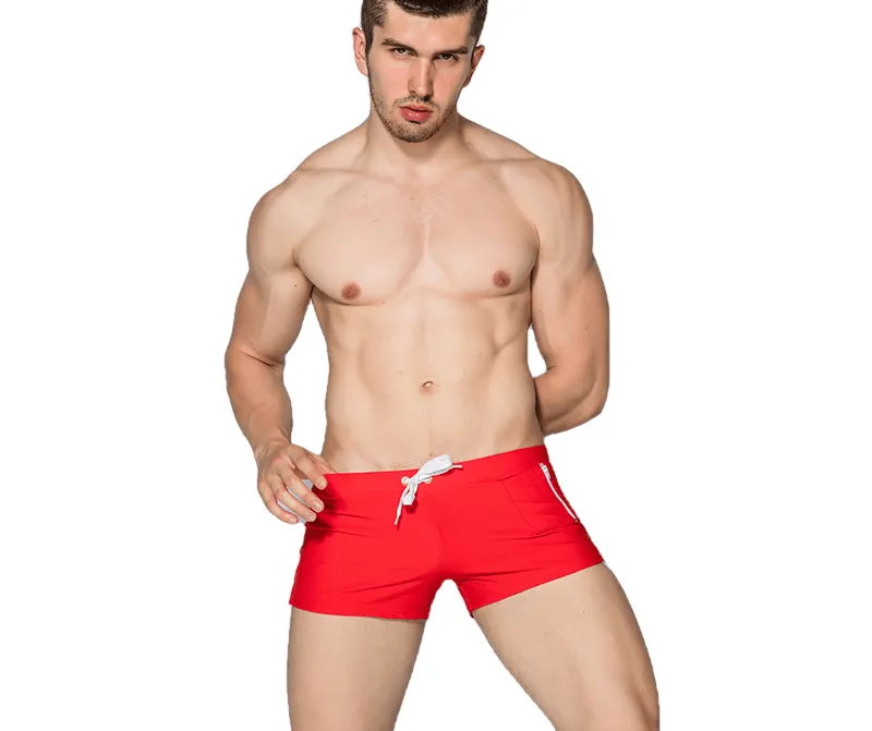 Sexy Solid Color Male Nylon Beach Shorts With Pocket & Drawstring