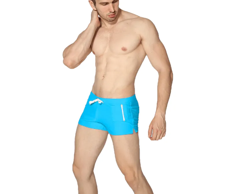 Sexy Solid Color Male Nylon Beach Shorts With Pocket & Drawstring