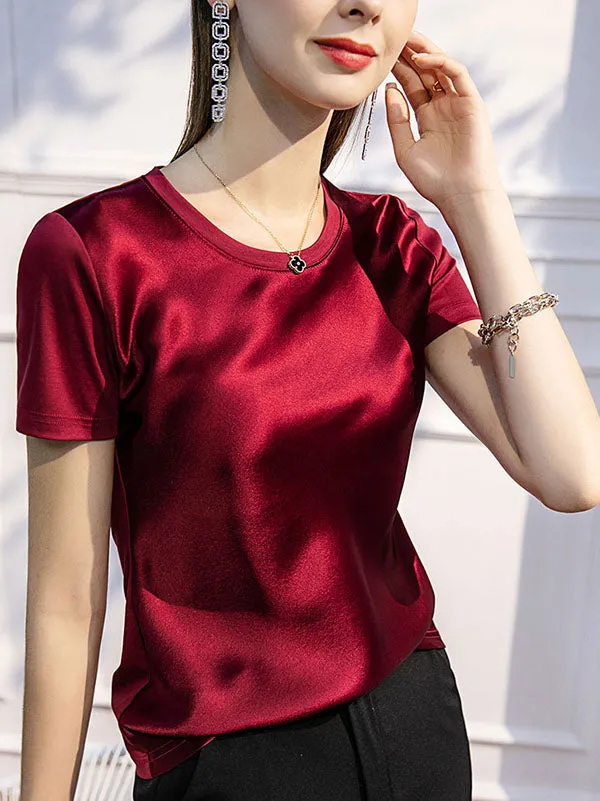 Short Sleeves Solid Color Round-Neck T-Shirts Tops