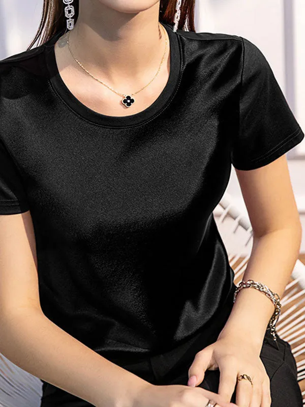 Short Sleeves Solid Color Round-Neck T-Shirts Tops