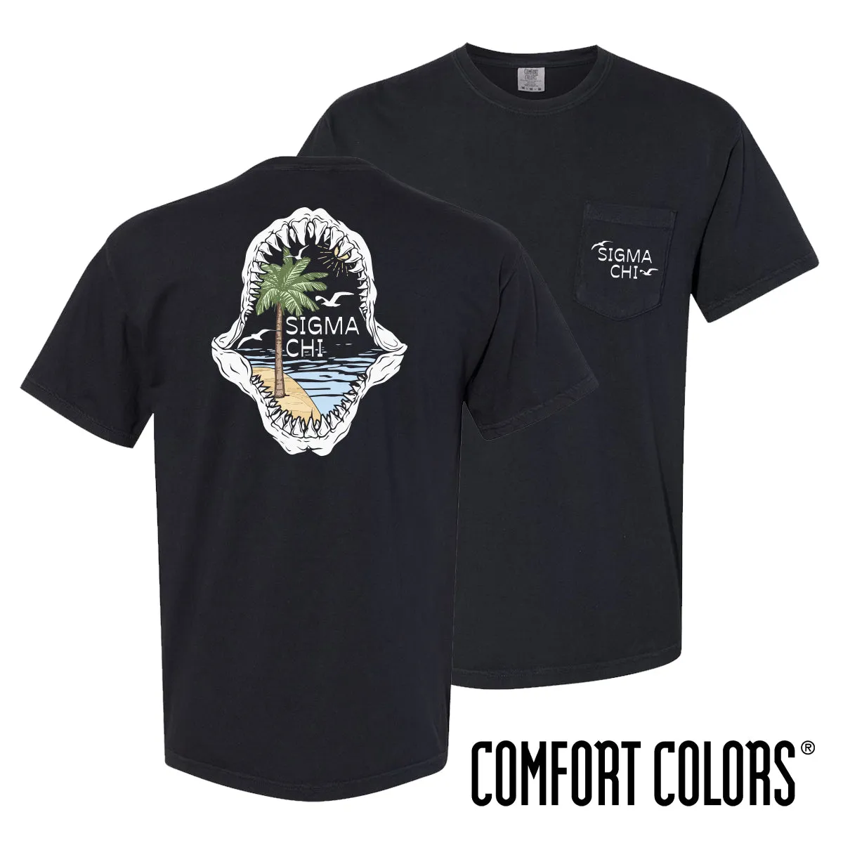 Sigma Chi Comfort Colors Shark Bite Black Short Sleeve Pocket Tee