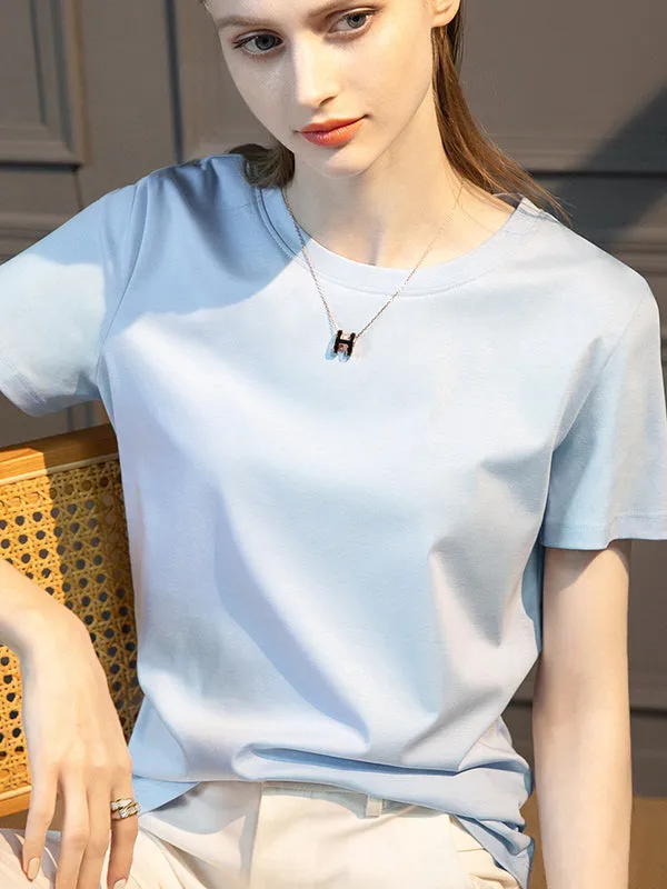 Simple Casual Modal Solid Color Round-Neck T-Shirt Top