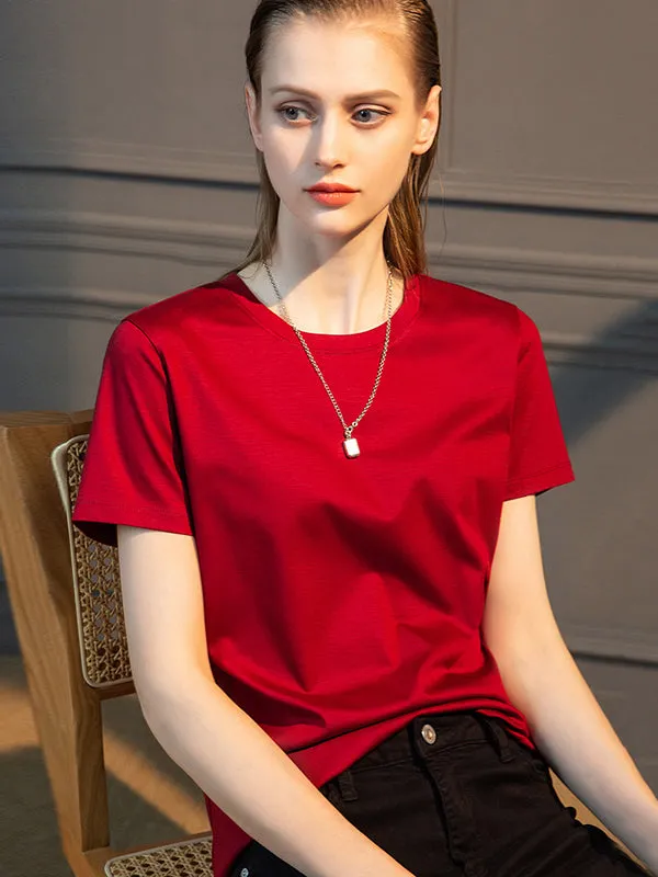 Simple Casual Modal Solid Color Round-Neck T-Shirt Top