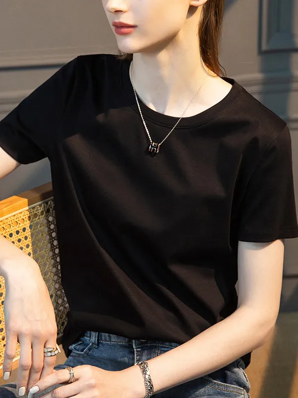 Simple Casual Modal Solid Color Round-Neck T-Shirt Top