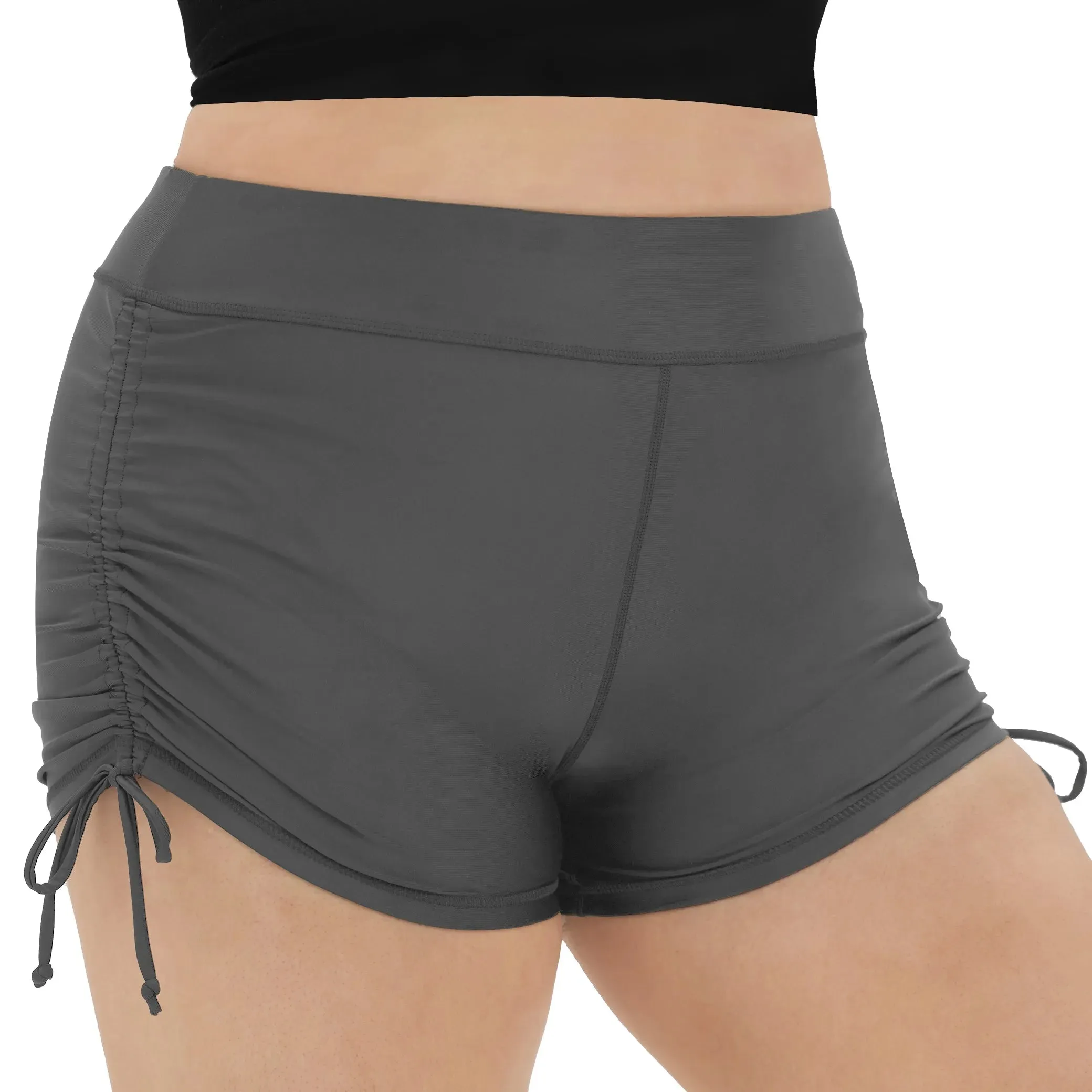 Solid Elastic Waist Drawstring Bottom Swim Shorts