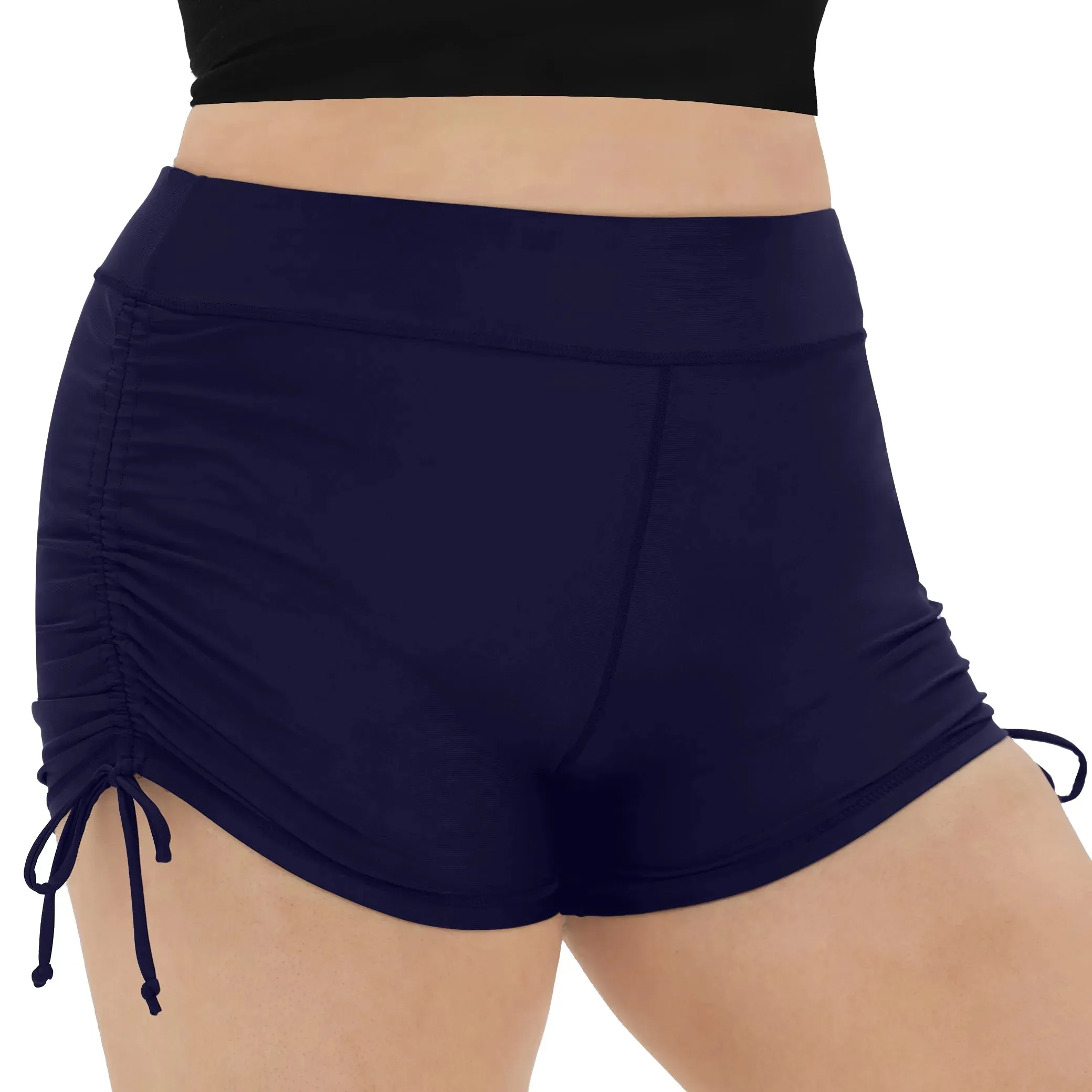 Solid Elastic Waist Drawstring Bottom Swim Shorts