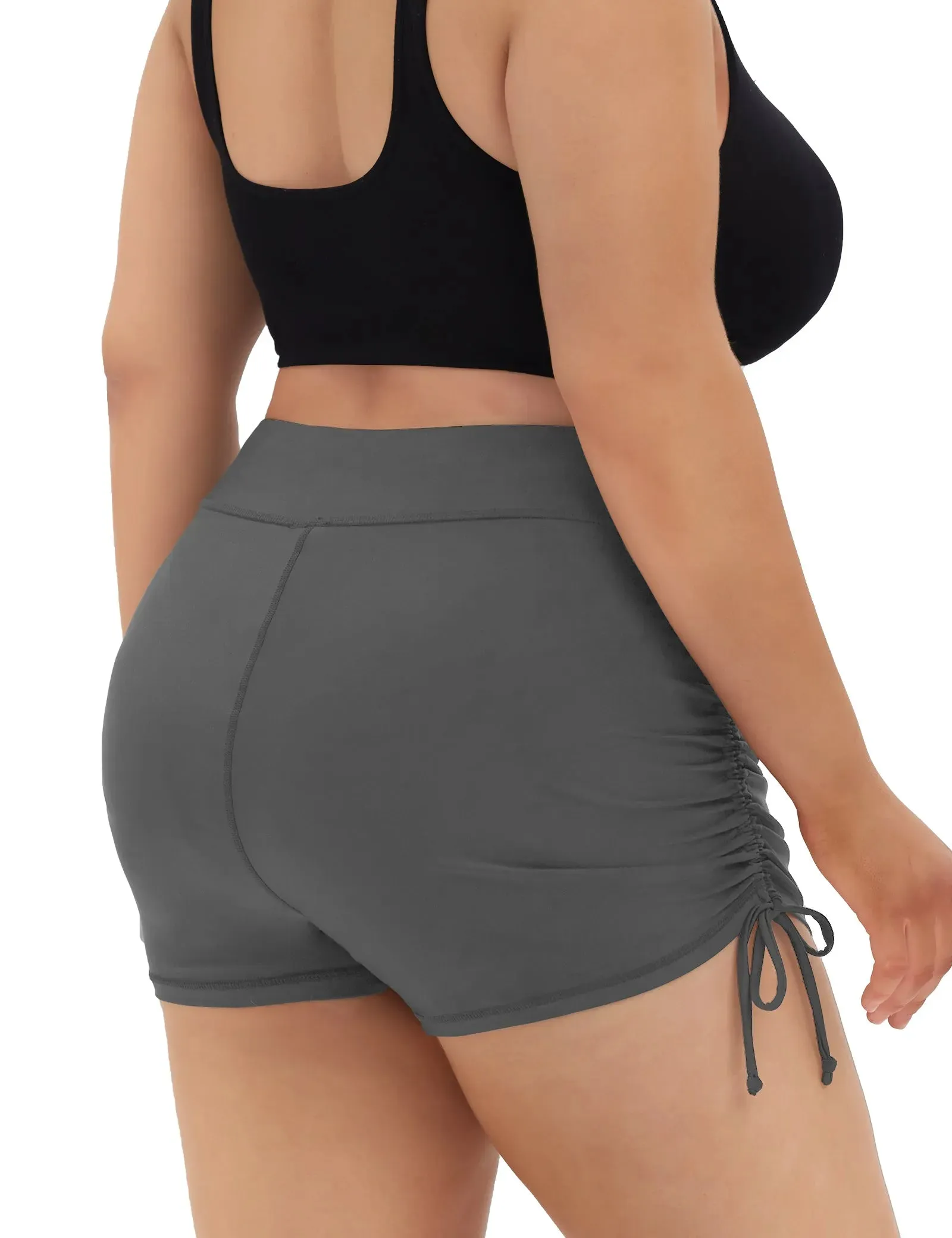 Solid Elastic Waist Drawstring Bottom Swim Shorts