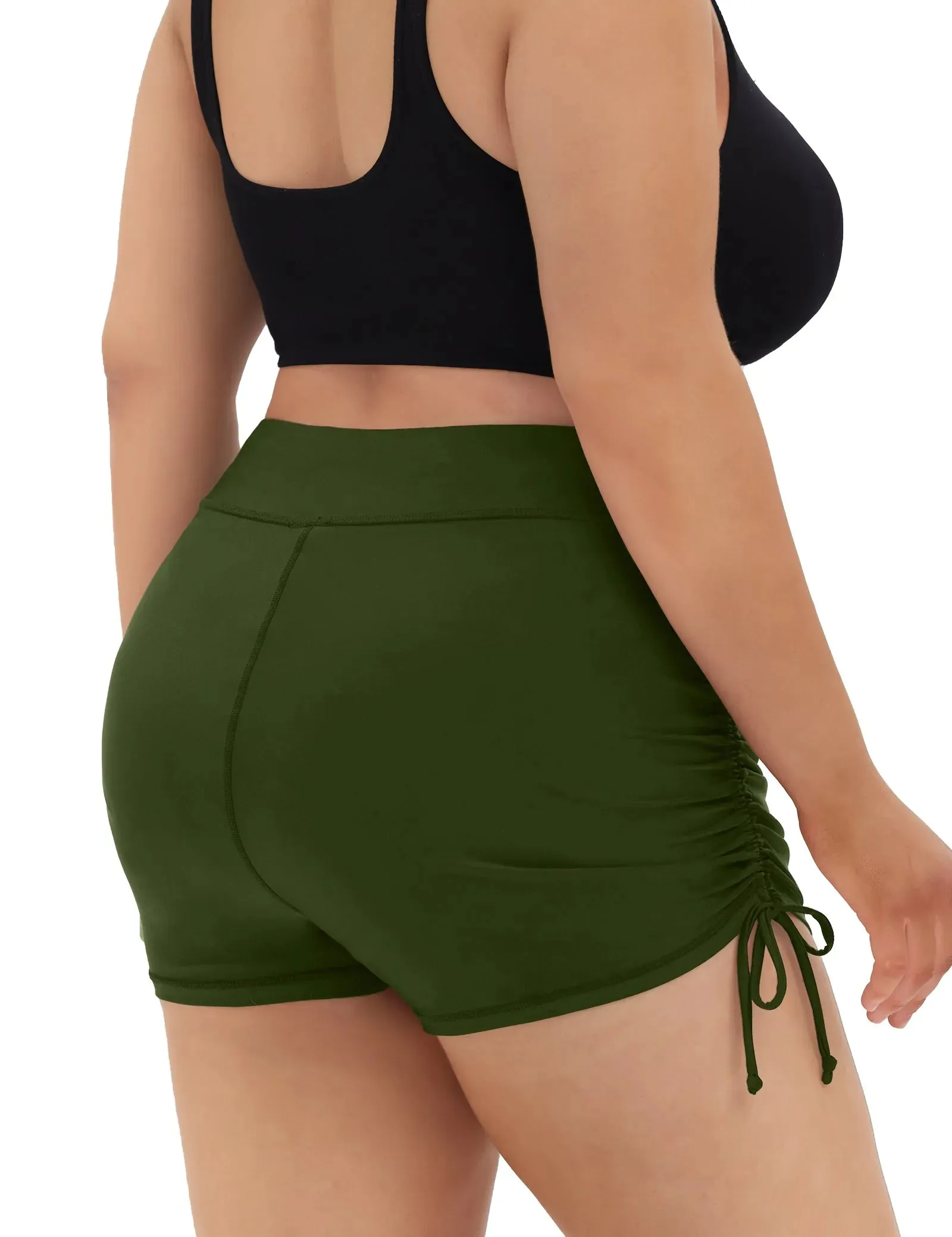 Solid Elastic Waist Drawstring Bottom Swim Shorts