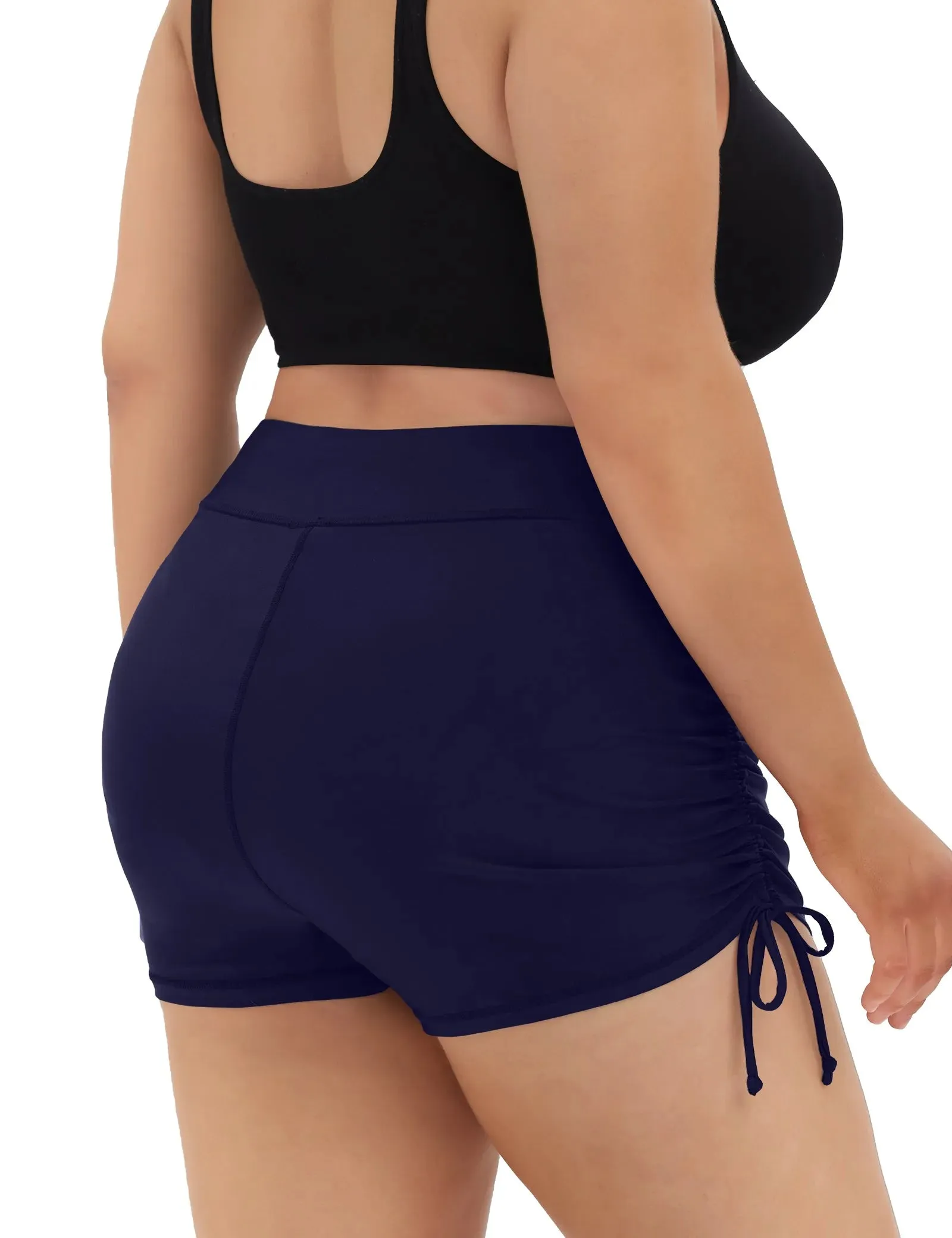 Solid Elastic Waist Drawstring Bottom Swim Shorts