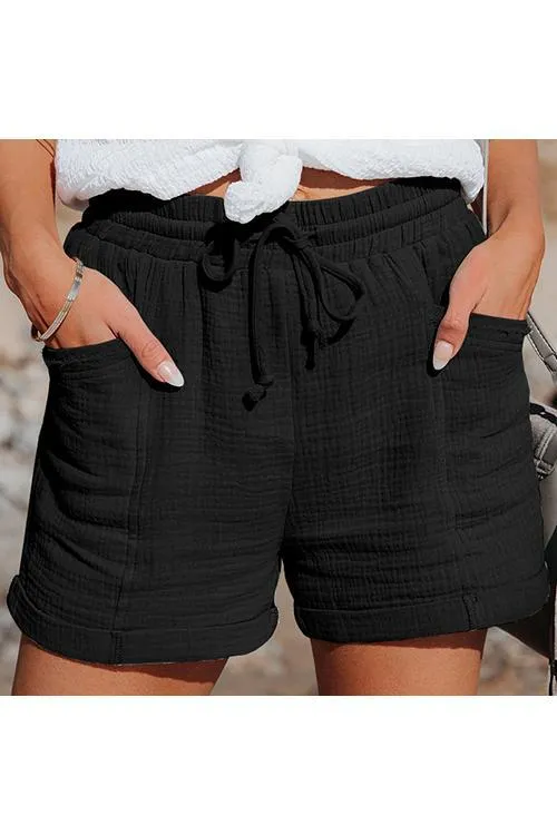 Solid Pockets Drawstring Shorts