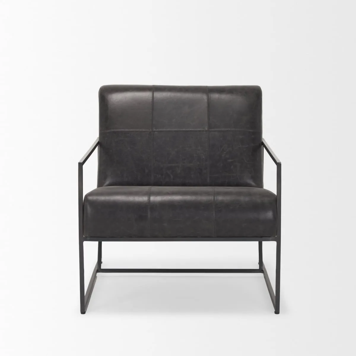 Stratton Accent Chair Gunmetal | Aged Black Leather