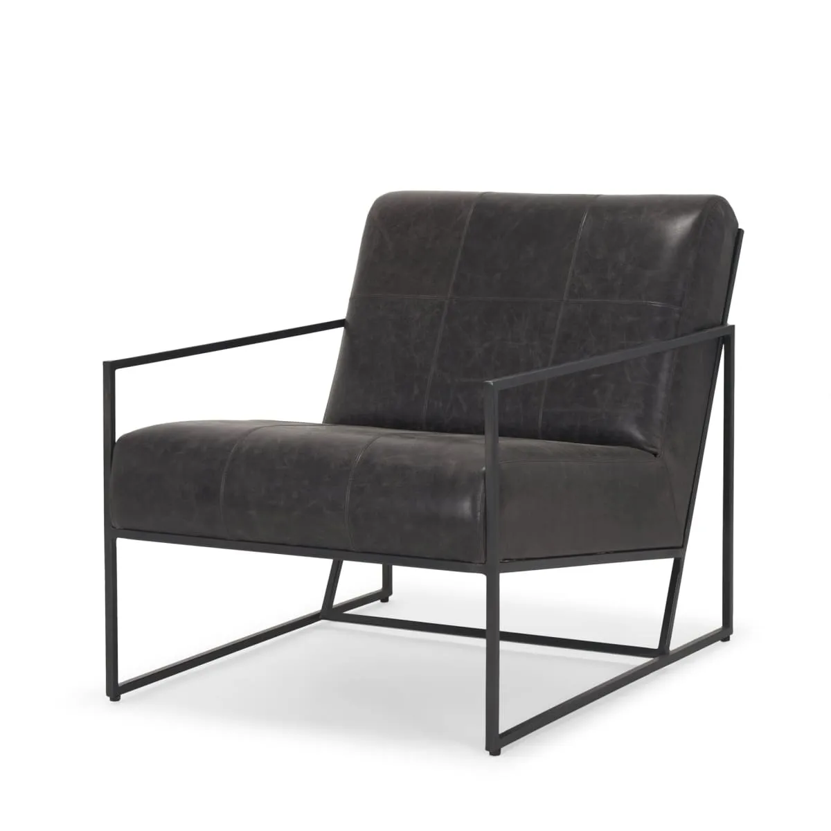 Stratton Accent Chair Gunmetal | Aged Black Leather