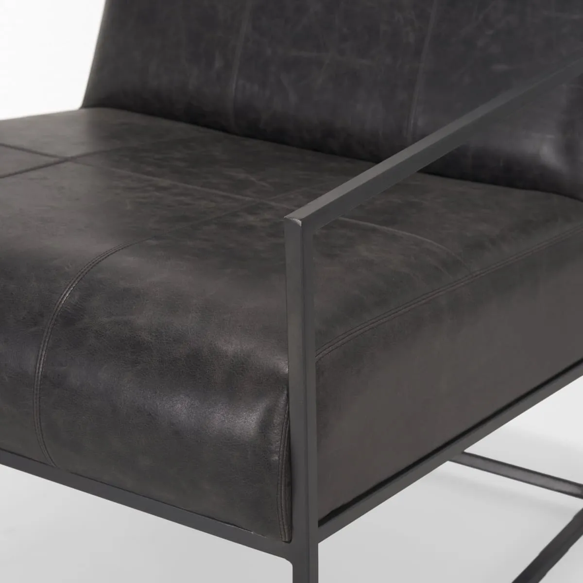 Stratton Accent Chair Gunmetal | Aged Black Leather