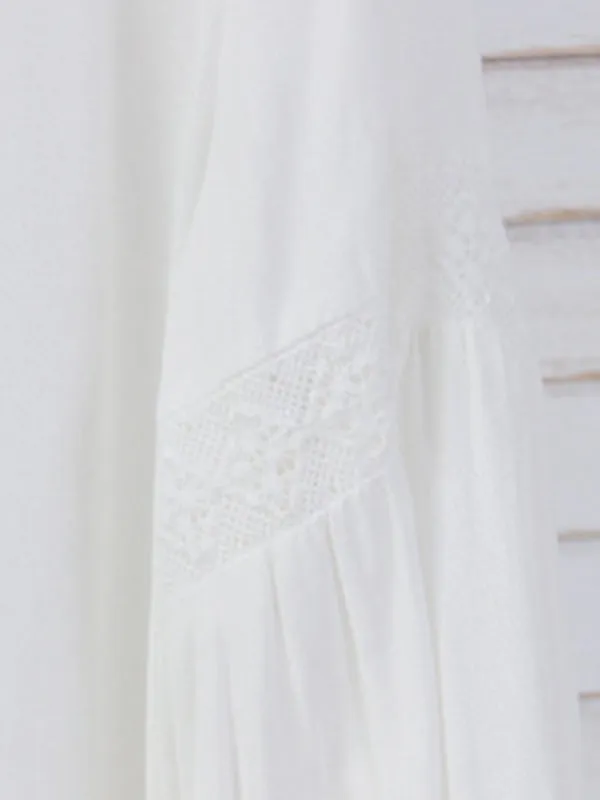 Vintage Urban White Loose Puff Sleeves Blouse