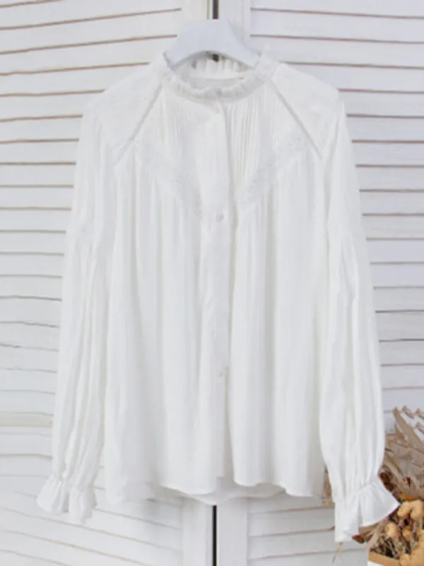 Vintage Urban White Loose Puff Sleeves Blouse