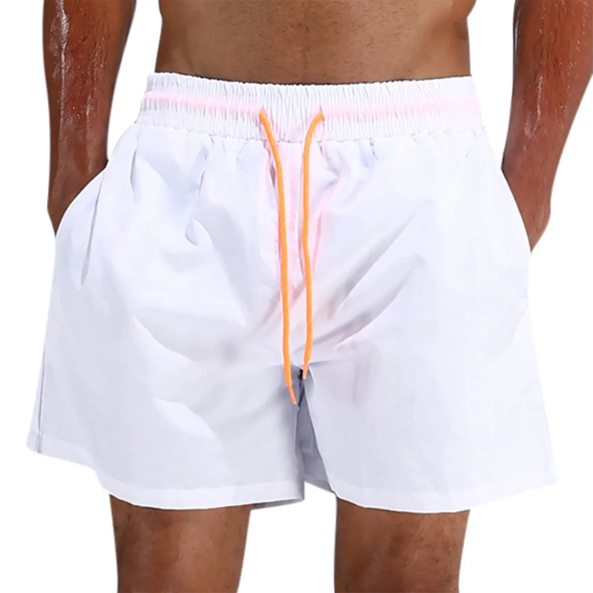 Waterproof Sport Drawstring Loose Thin Lightweight Solid Color Men Casual Beach Board Shorts