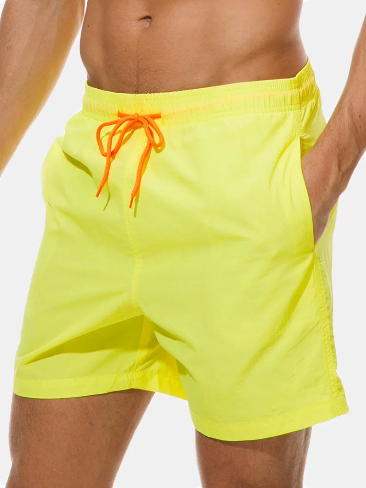 Waterproof Sport Drawstring Loose Thin Lightweight Solid Color Men Casual Beach Board Shorts