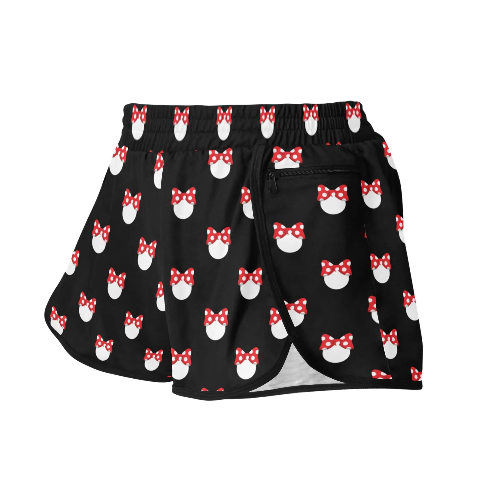 White Polka Dot Red Bow Women's Athletic Sports Shorts