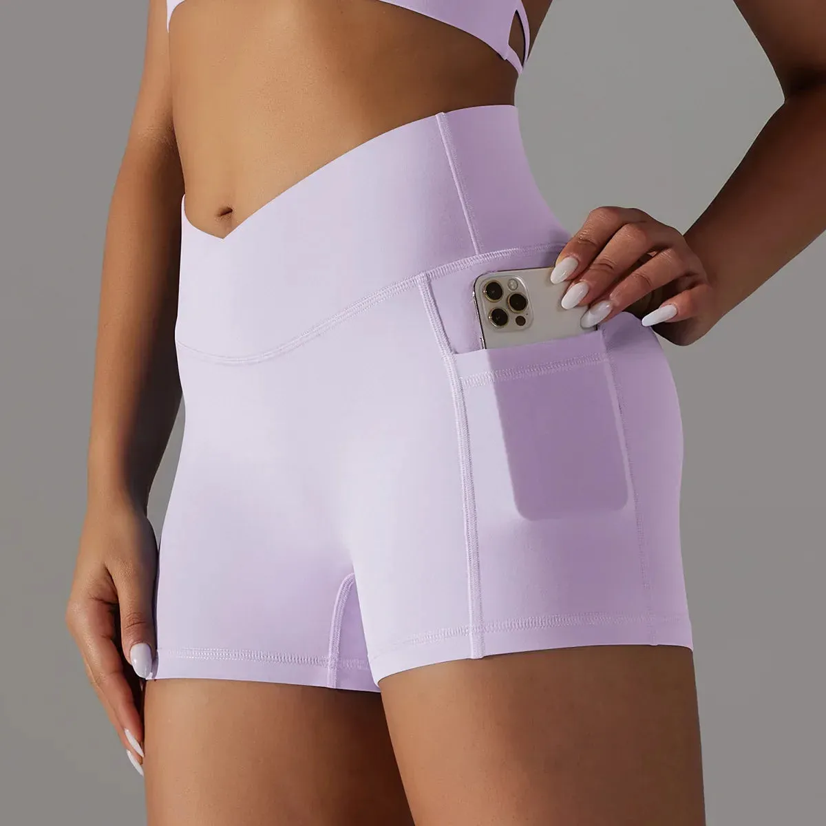 Women's Moisture-Wicking Yoga Shorts with Side Pockets - Three Quarter Length